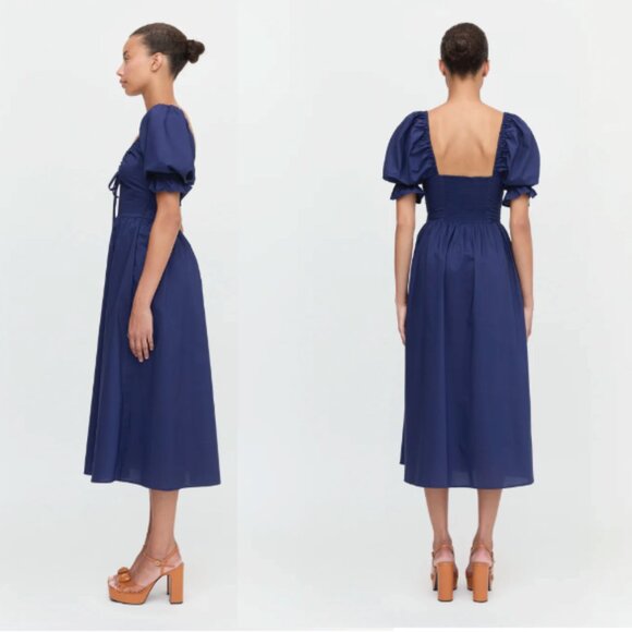 Hill House Ophelia Smocked Dress - Navy Solid Poplin Size S - Picture 2 of 8
